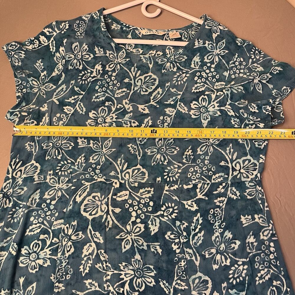 Orvis Large Tropical Floral Teal Maxi Dress Short Sleeve Tie Back Modest Prairie - Picture 5 of 10